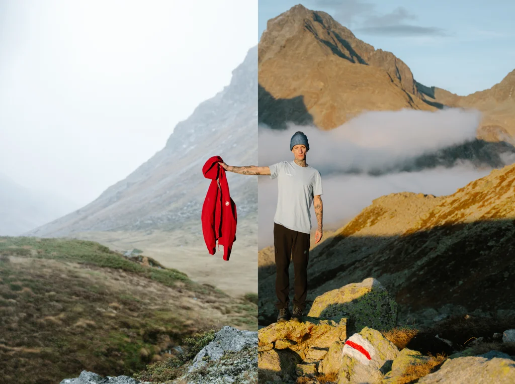 Hiking clothing in wet mountain conditions
